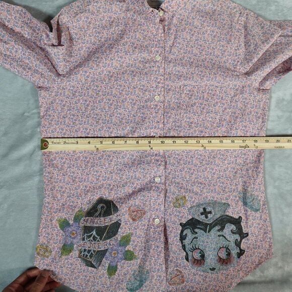 Vintage Levis Floral Button Shirt Womens 12 Betty Boop Art Pink 80s 90s - Picture 10 of 12